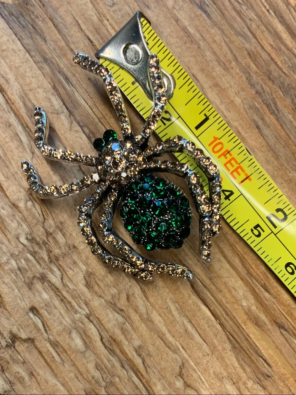 Emerald-Green Crystal-Encrusted Body and Silver Tone Spider Brooch
